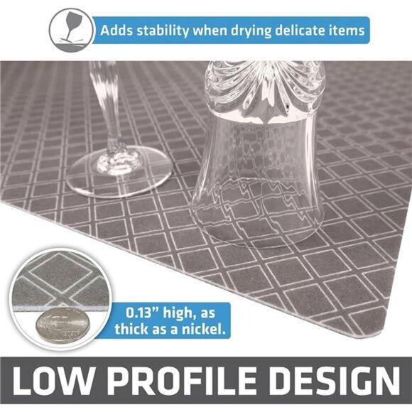Dish Drying Mat,Oversized (19”x24”),Low-Profile,Super Absorbent,Quick Dry Fabric - Picture 4 of 7